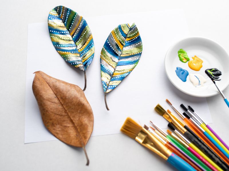 leaf painting with colors